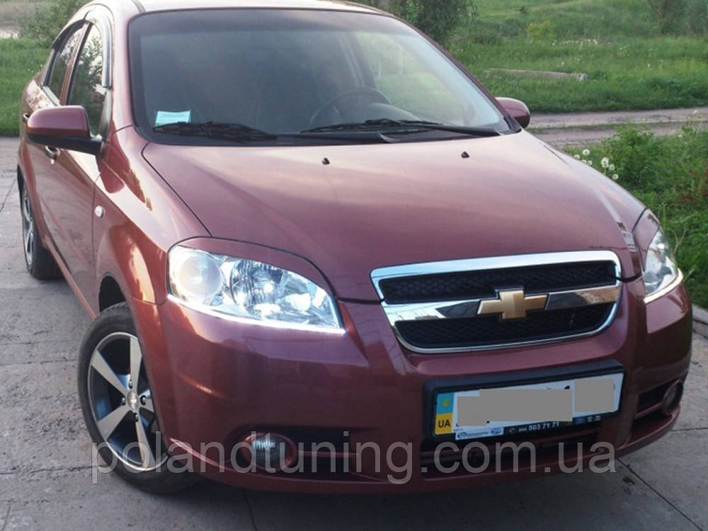 Реснички на фары Chevrolet Aveo 2006-2012 Седан / Шевроле Авео (стеклопластик, под покраску) - фото 1 - id-p1392960268