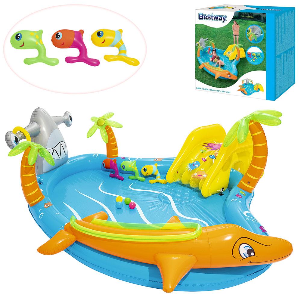 Детский надувной бассейн Игровой центр BESTWAY 53067 Морская жизнь с горкой, фонтаном, шариками и рыбками - фото 1 - id-p1393008270