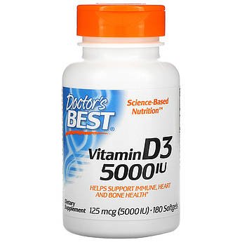 Вітамін Д3 5000 МО Doctor's Best Vitamin D3 здоров'я імунної системи серця та кісток 180 капсул