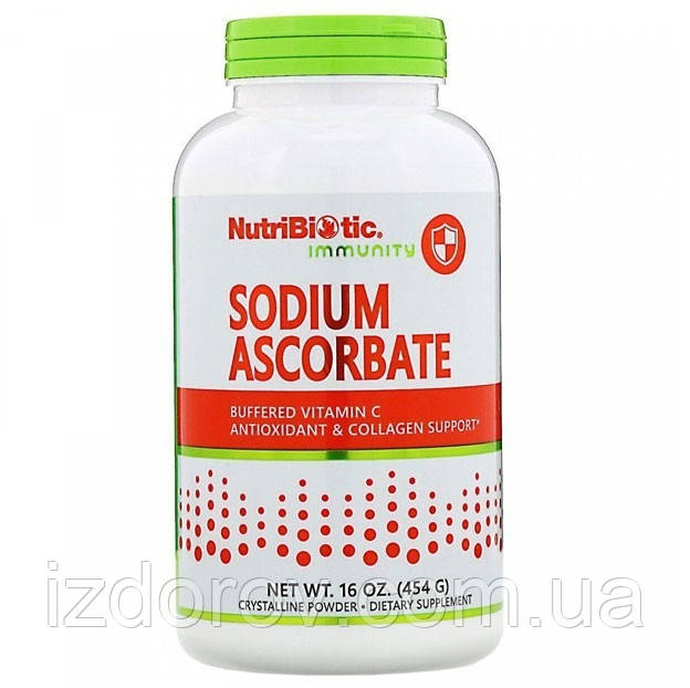 Аскорбат натрію NutriBiotic Sodium Ascorbate буферизований содою вітамін C кристалічний порошок 454 г
