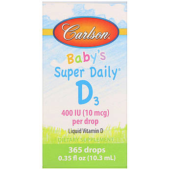 Carlson Labs, Super Daily, Вітамін D3 для дітей, 10 мкг (400 МО), 10,3 мл