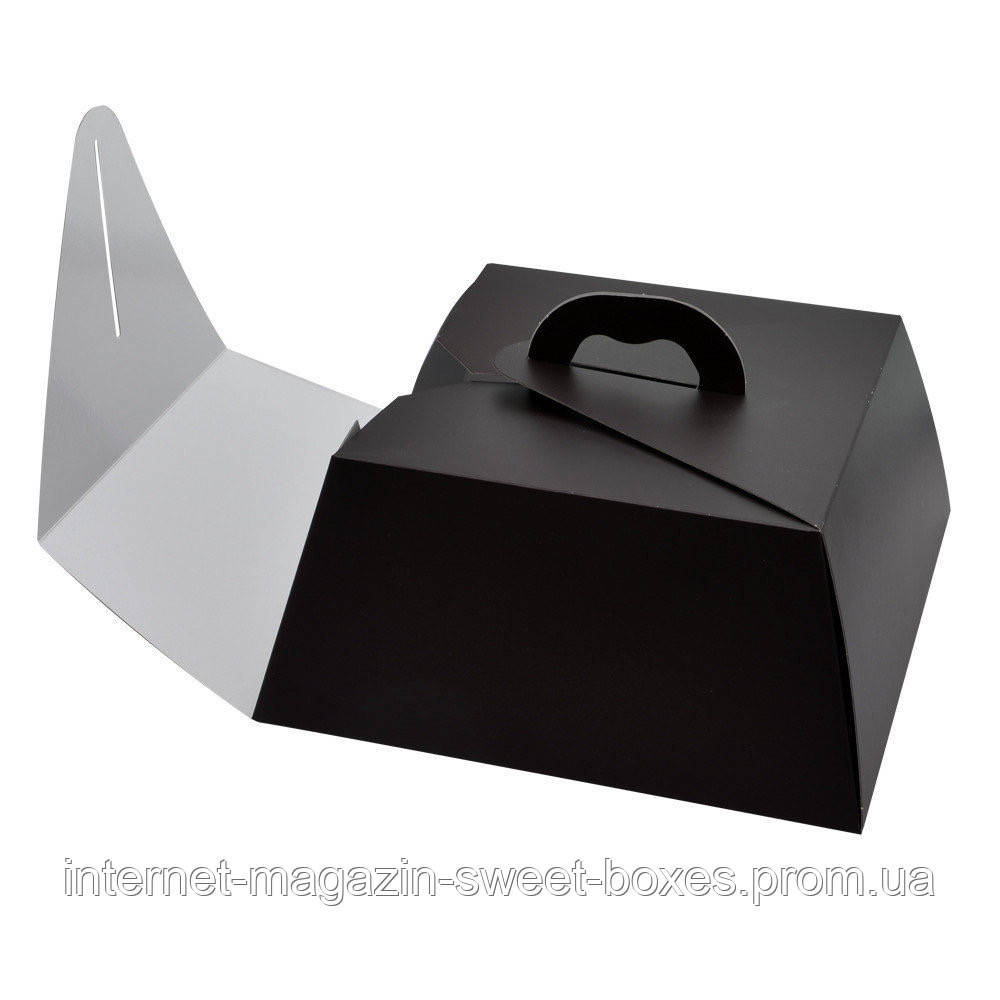Коробка для мусовых тортов.Коробка для торта квадратная с ручками, цвет черный шоколад. 25смх25см высота 11 см - фото 1 - id-p748415845