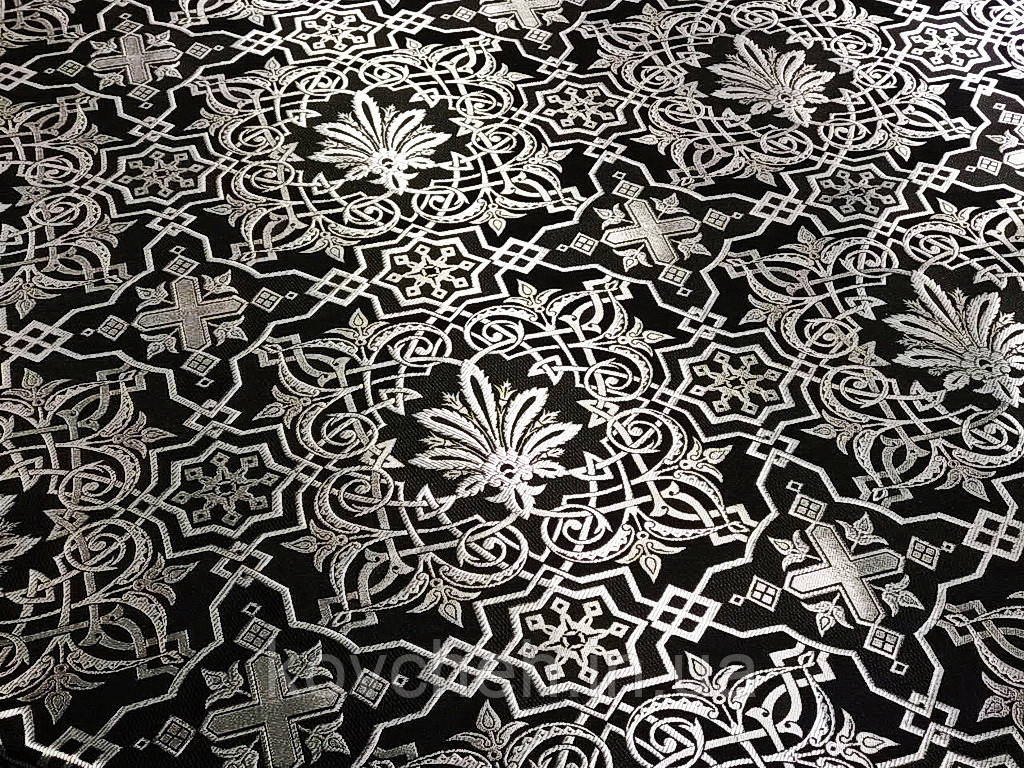 Шовкова церковна тканина Назарет чорний шовк з сріблом