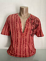 Футболка туніка чоловіча червона з глибоким вирізом тонка молодіжна Doramafi