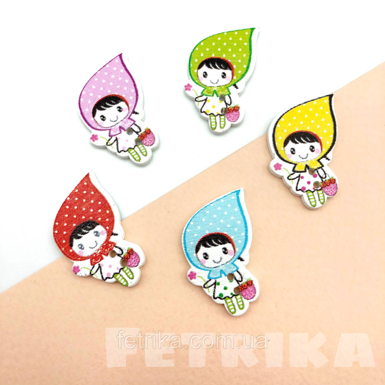 Ґудзики "Машеньки" дерев'яні, 22*32 мм, Мікс, фото 1