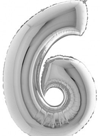 Шар воздушный фольгированный в форме цифры (6) (75 см) в индивидуальной упаковке серебро