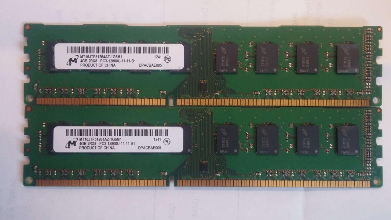 8GB 2x4GB DDR3 1600MHz Micron PC3 12800U 2Rx8 RAM Оперативна пам'ять, фото 1