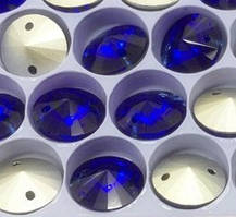 Стрази пришивні Ріволі (коло) d 10 мм Dark Blue (темно-синій), скло