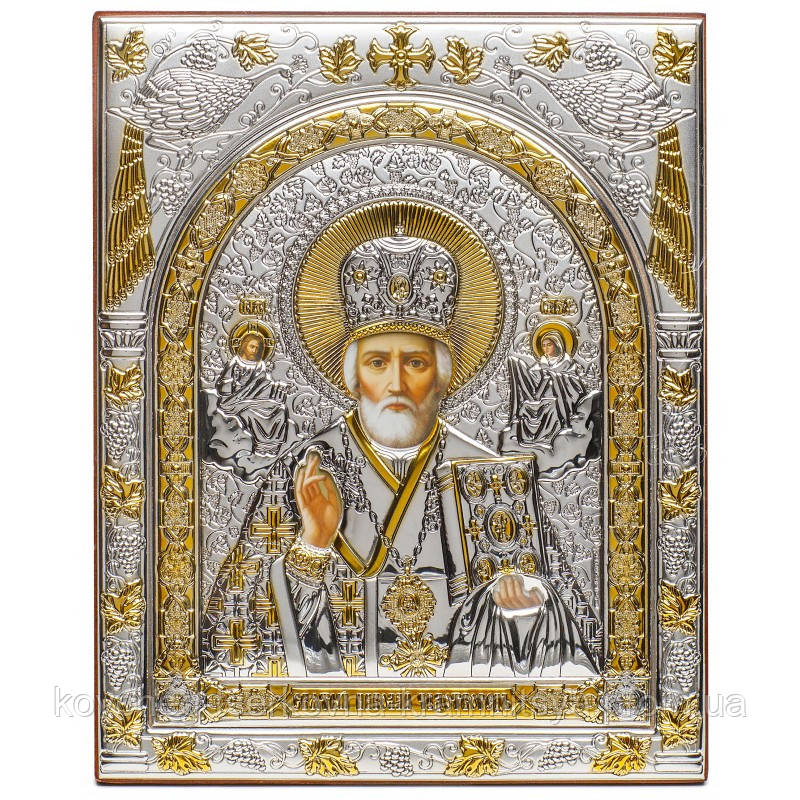 Икона Святой Николай Греческая Серебряная 21,5x27,5