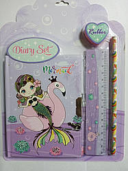 Блокнот дитячий на замку A-6 Русалка + лінійка олівець гумка No 64937