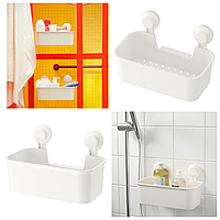 Полиця для ванної пряма IKEA TISKEN пластикова біла з вакуумними присосками, стелаж у ванну ІКЕА ТІКСЕН