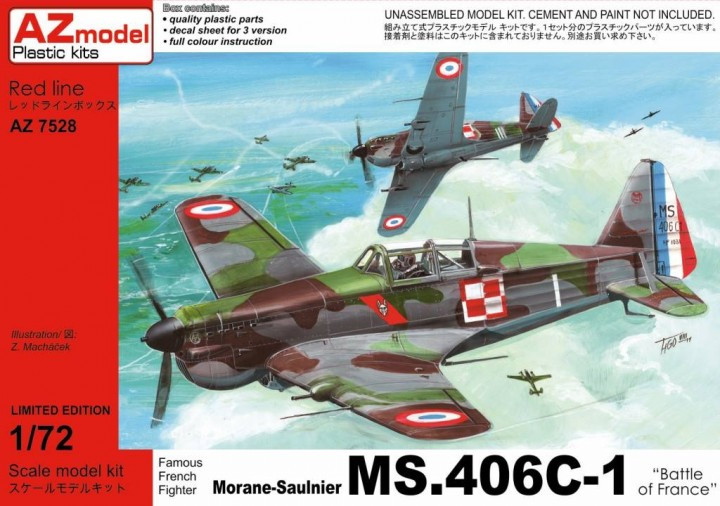 Пластикова модель 1/72 AZ model 7528 француський винищувач Morane-Saulnier MS.406C-1, фото 1