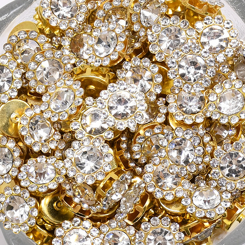 Страз пришивний 10 мм Ґудзик срібло оправа золото, фото 1