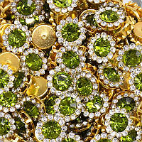 Страз пришивний 10 мм Ґудзик зелений хакі оправа золотиста