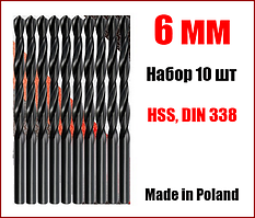 Свердло для металу 6 мм, набір з 10 шт Yato YT-4445