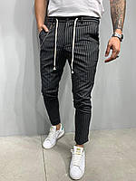 Мужские серые брюки полосатые в чёрную полоску короткие