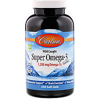 Carlson Labs, Wild Caught Super Omega-3 Gems, высокоэффективная Омега-3 из морской рыбы, 1200 мг, 250 капсул