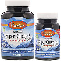 Carlson Labs, Wild Caught Super Omega-3 Gems, высокоэффективная Омега-3 из морской рыбы 1200 мг, 100+30 капсул