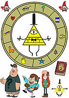 Вафельна картинка на круглий торт "Гравити Фолз" А4 - Білл Шифр (круглий) + персонажі