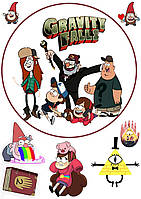 Вафельна картинка на круглий торт "Гравити Фолз" А4 - 5 персонажів і Лого (круглий)+персонажі