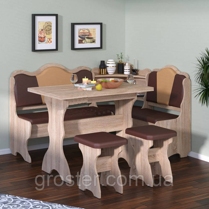 Кухонный уголок Корнет с раскладным столом и 2 табурета - фото 1 - id-p635481486
