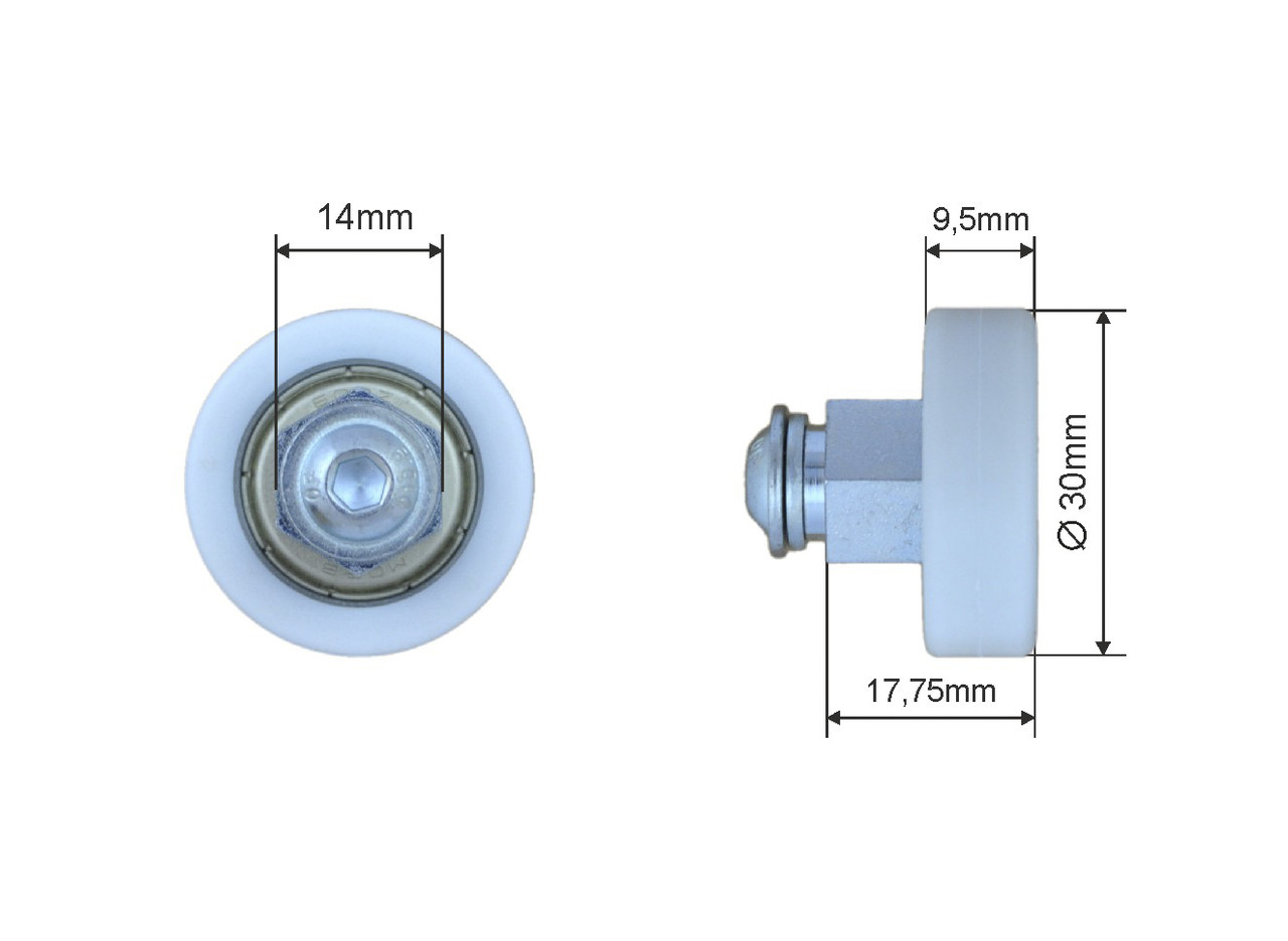 Ролик зсувного даху на напівпричіп 30х9,5х17,75 мм