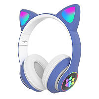 Беспроводные наушники с микрофоном Кошачьи ушки с Led подсвекой Wireless Headset Cat STN-28 синие