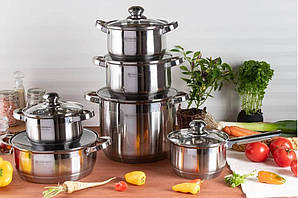 Набір каструль із неіржавкої сталі 12 предметів Edenberg EB-4020 з товстим Індукційним дном