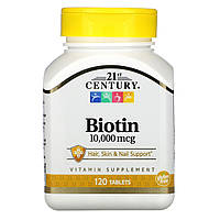 Біотин 10000 мкг 21st Century Biotin для зміцнення волосся шкіри нігтів 120 таблеток