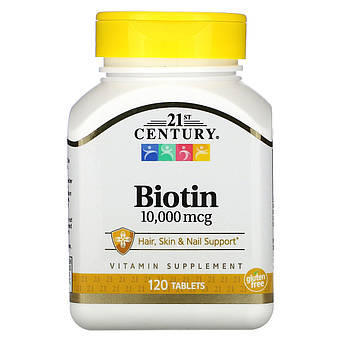 Біотин 10000 мкг 21st Century Biotin для зміцнення волосся шкіри нігтів 120 таблеток