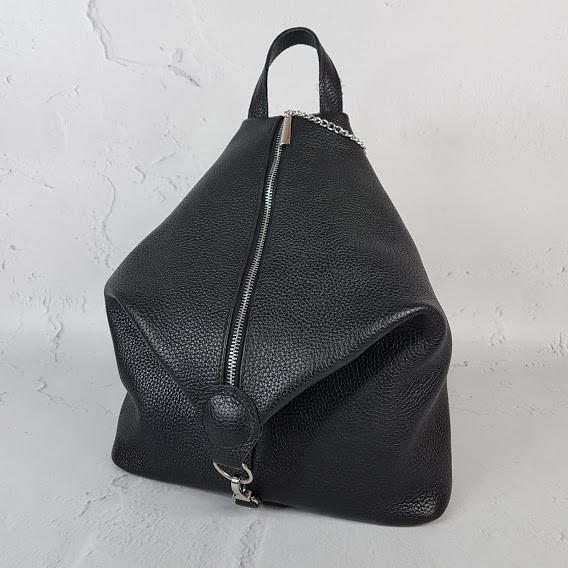 Рюкзак жіночий "Паріс" натуральна шкіра, чорний флотар з додатковою блискавкою, фото 1