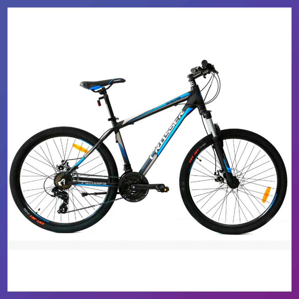 Велосипед гірський двоколісний однопідвісний на алюмінієвій рамі Crosser Grim 26 дюймів 19" рама чорно-синій