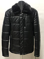 Куртка чоловіча з еко шкіри біо пух комір норка довжина 70 см 44р 46р якість люкс колір чорний