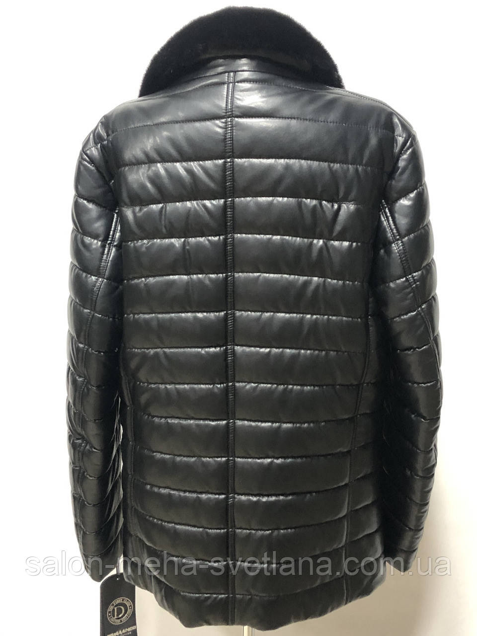 Куртка мужская эко-кожа на био-пухе-Английский воротник из норки канадской,цвет-чёрный длина 70см 44р-48р - фото 4 - id-p1006231711