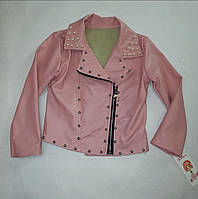 Куртка косуха с экокожи для девочки 3-4 года, розовая, на рост 98см