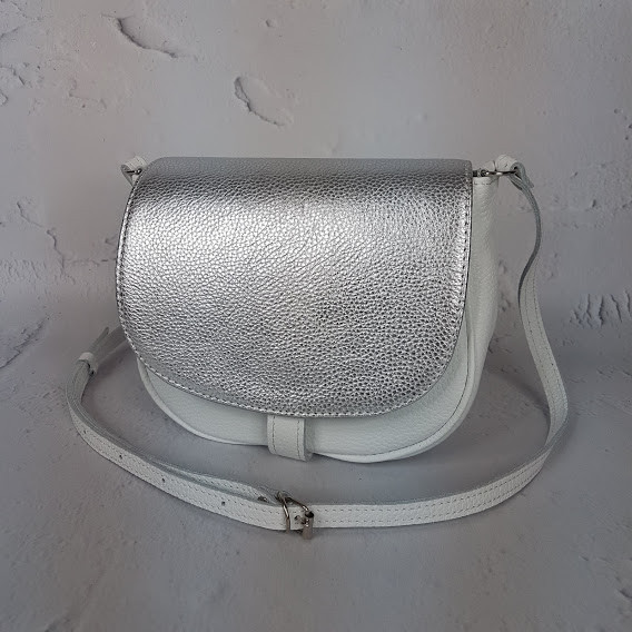 Сумка жіноча "Ріміні" натуральна шкіра, біла / срібна флотар, фото 1