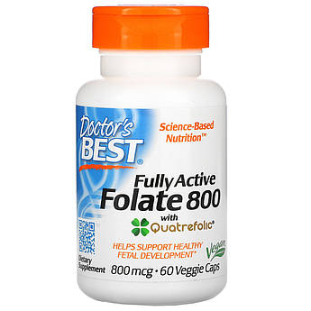Метилфолат 800 мкг Doctor's Best Fully Active Folate Повністю активний фолат з кватрофоліком 60 капсул