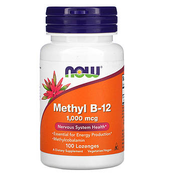 Вітамін B12 1000 мкг Now Foods Methyl B-12 метилкобаламін для нервової системи 100 пастилок