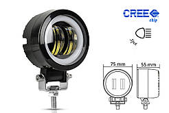 Світлодіодна LED фара 20W-QA 2 світлодіода CREE + DRL (суцільне світіння по колу) із світло-тіньовою межею