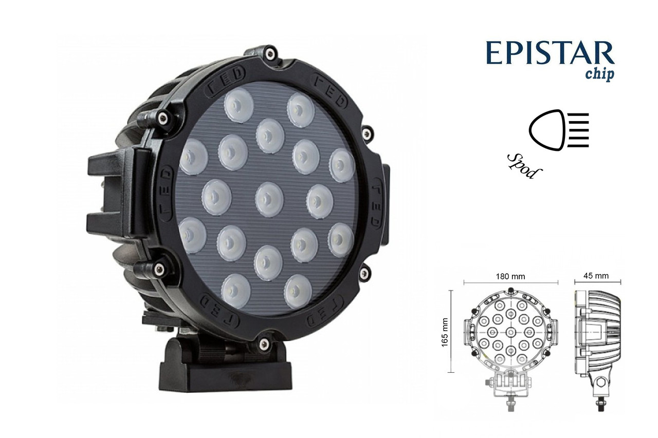 Фара робочого світла 51W-BLACK 17 світлодіодів Epistar направлене світло (SPOT)