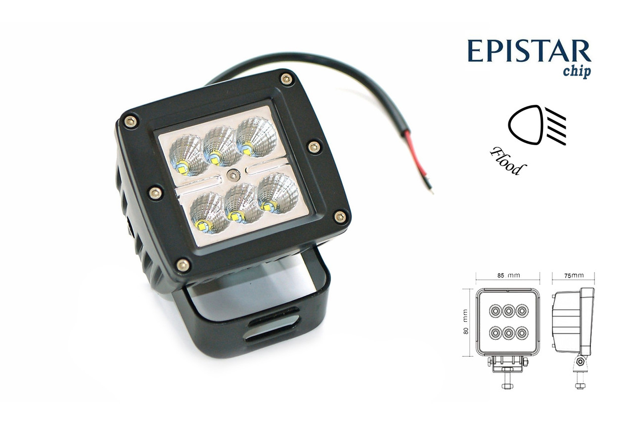 Фара робочого світла 15T-18W 6 світлодіодів Epistar розсіяне світло (FLOOD), фото 1