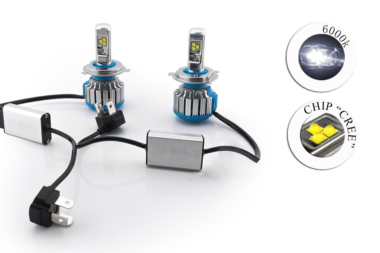 Комплект LED ламп T1 H4 6000K 9-32V радіатор з вентилятором (діод CREE)