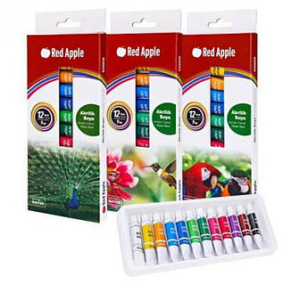 Фарби акрилові 12 кольорів в тубах 9 мл "Red Apple" RAT09