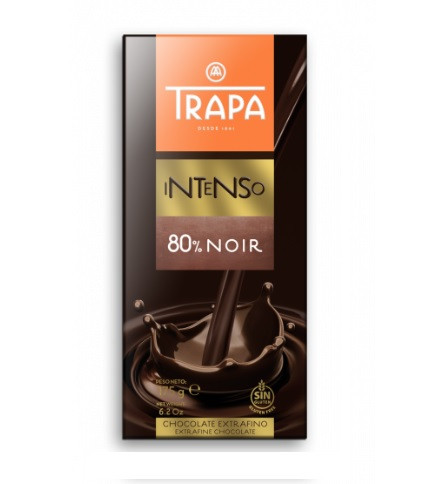Шоколад чорний Trapa Intenso 80% Noir з цукром без глютену 175 г Іспанія (опт 3 шт)