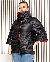 Куртка демісезонна чорна/ червоний BАТАЛ арт. 415