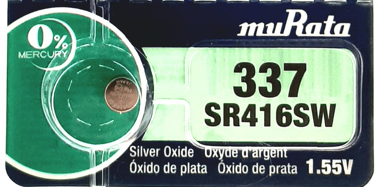 Батарейка для годинника. muRata/Sony SR416SW (337) 1.55V 8,3mAh 4.8x1,65mm срібно-цинкова, фото 1