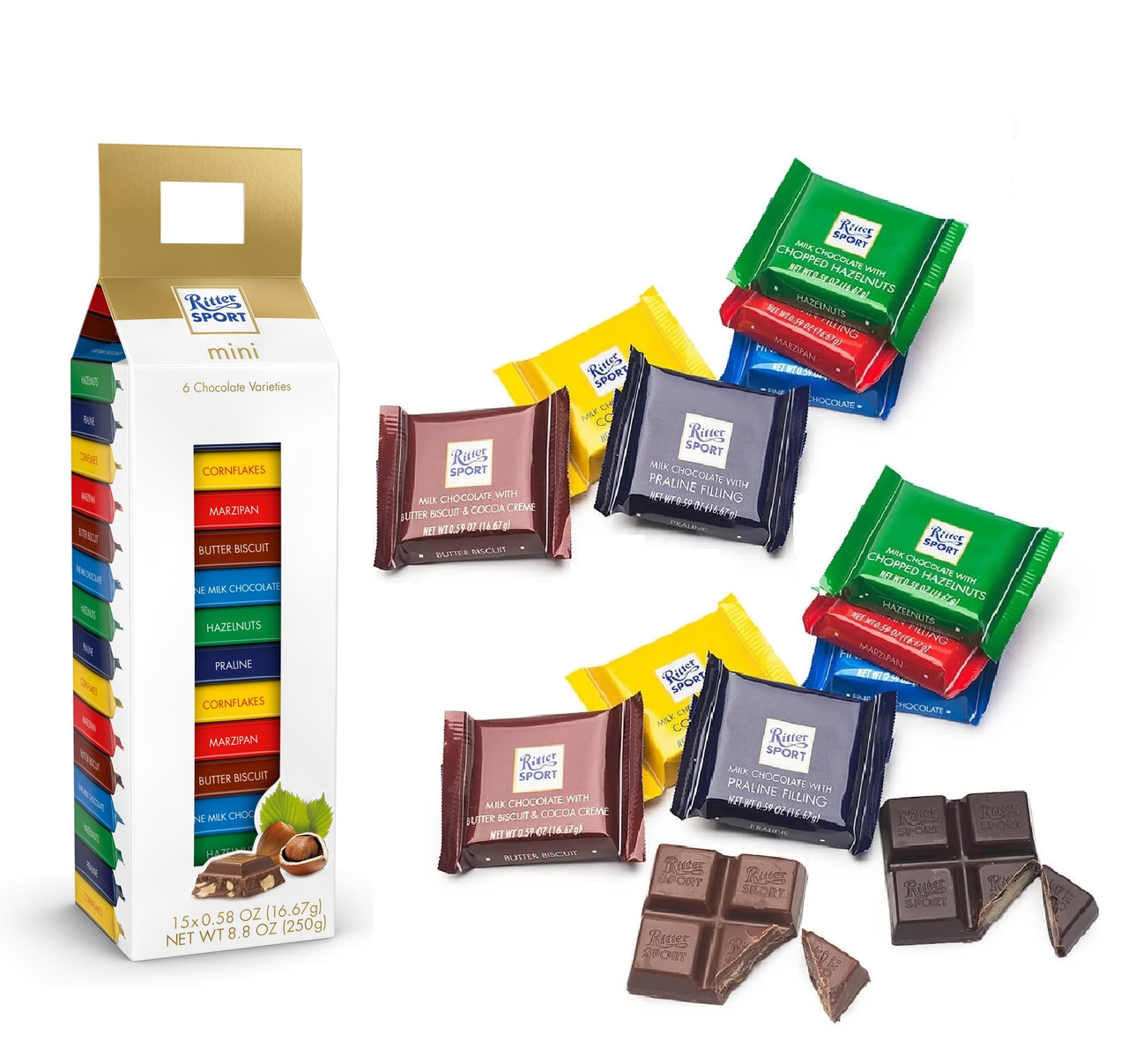 Шоколад набір 6 видів Ritter Sport Mini 6 Chocolate Varieties 250 г Німеччина