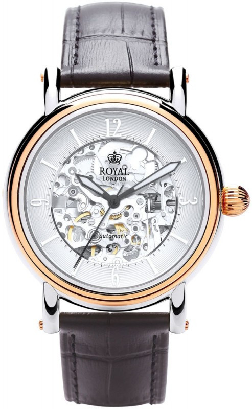 Чоловічий класичний наручний годинник Royal London 41150-04  механічний із шкіряним ремінцем