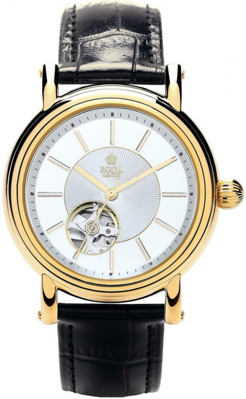 Чоловічий класичний наручний годинник Royal London 41151-03  механічний із шкіряним ремінцем