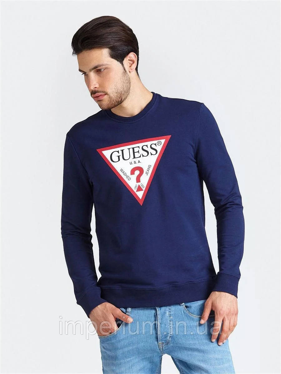 Темно синій світшот Guess | кофта з логотипом гесс